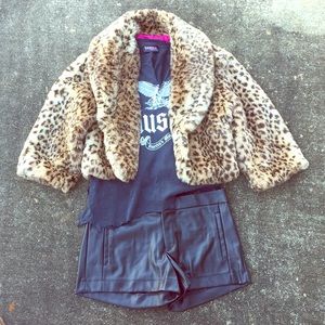 Vtg Cropped Cheetah Leopard Faux Fur Jacket Bolero